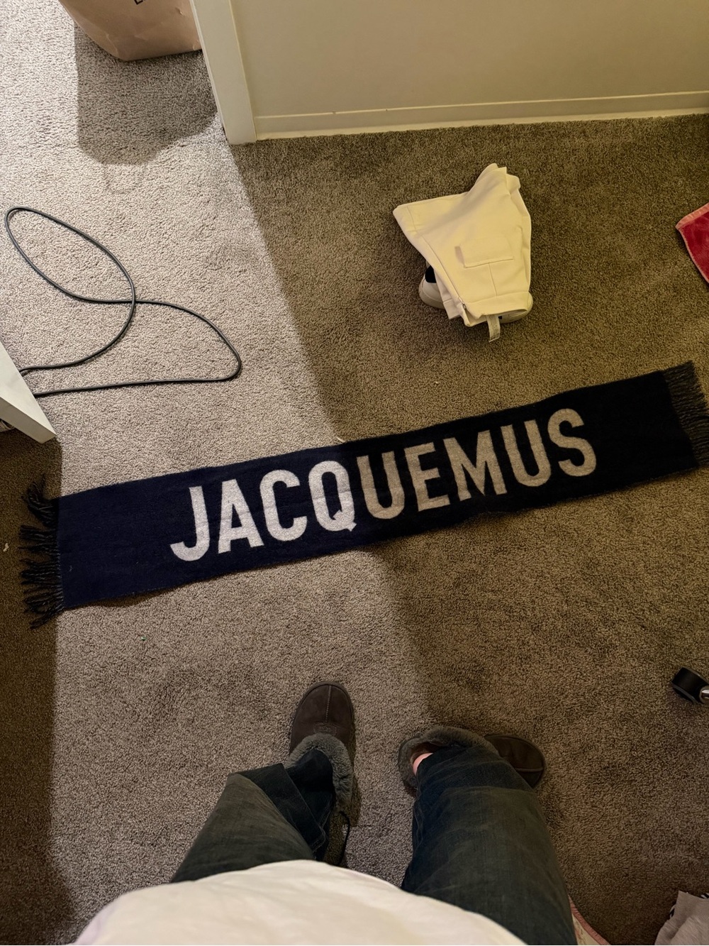 Jacquemus Navy and White Logo Scarf